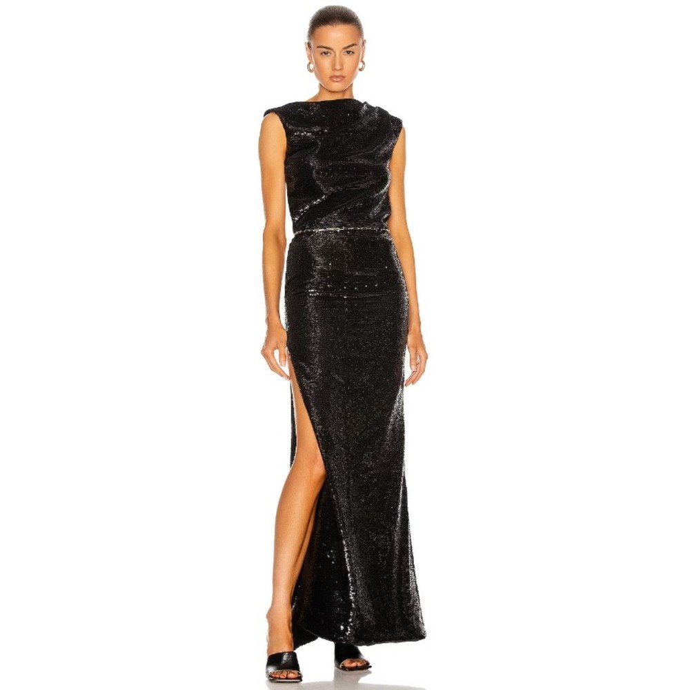 THE ATTICO Women's Black Asymmetrical Draped Sequin Gown Size 40 $1800+